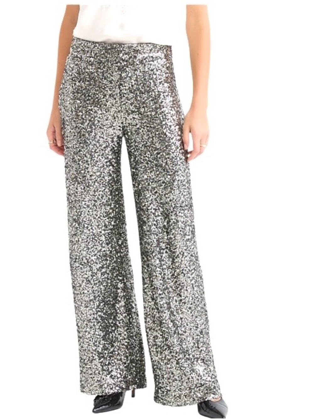 LOFT Silver/Tan Sequin Wide Leg Pants Size 10 NWT Tan Lined, Party Holiday, Glam